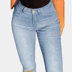 Broeken & Rokken Dames*Primavera - Gescheurde damesbroek met hoge taille voor de zomer Blauw