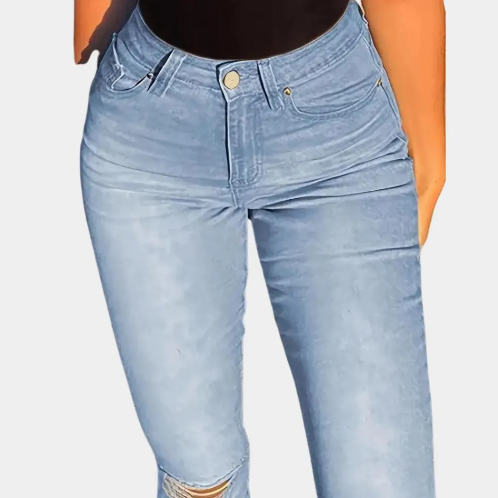 Broeken & Rokken Dames*Primavera - Gescheurde damesbroek met hoge taille voor de zomer Blauw