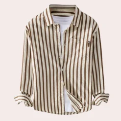 Shirts Heren*Raimund - Heren Veelzijdig Gestreept Shirt Lange Mouw Zomereditie