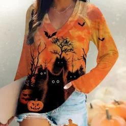 Topjes & Shirts Dames*Rella - Dames T-shirt met Zomerse Kat opdruk Oranje