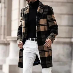 Jassen Heren*RICHARD - Modieuze Geruite Mantel voor Heren Zwart Bruin