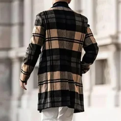 Jassen Heren*RICHARD - Modieuze Geruite Mantel voor Heren Zwart Bruin