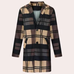 Jassen Heren*RICHARD - Modieuze Geruite Mantel voor Heren Zwart Bruin