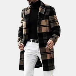 Jassen Heren*RICHARD - Modieuze Geruite Mantel voor Heren Zwart Bruin