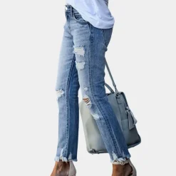 Broeken & Rokken Dames*Romilly - Gescheurde damesjeans voor de zomer Blauw
