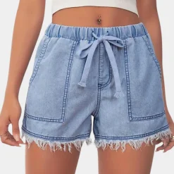 Broeken & Rokken Dames*Rosalba - Zomerse dames short met golfzoom en trekkoord