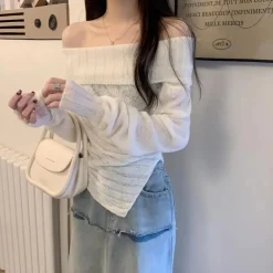 Truien & Vesten Dames*Rosalina - Stijlvolle Gebreide Vrouwen Trui met Off-Schouder voor Lente/Zomer