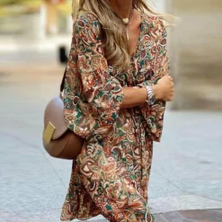 Jurken & Jumpsuits Dames*ROSHNIE - Elegante zomer mini-jurk Bruin