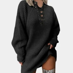 Jurken & Jumpsuits Dames*Rowen - Stijlvolle gebreide damesjurk met verstelbaar lint voor de zomer