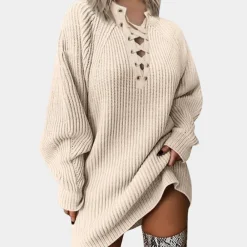 Jurken & Jumpsuits Dames*Rowen - Stijlvolle gebreide damesjurk met verstelbaar lint voor de zomer