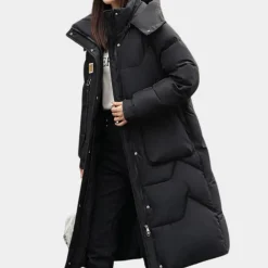 Jassen Dames*SAMANTHA - Comfortabele Gewatteerde Mantel met Kap voor Dames Zwart