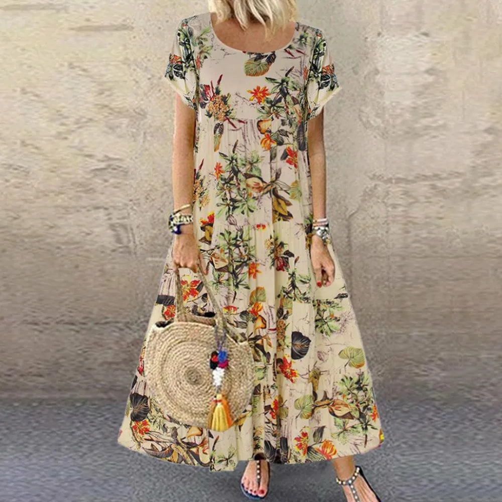 Jurken & Jumpsuits Dames*SASKIA - Vintage bloemen lange zomerjurk