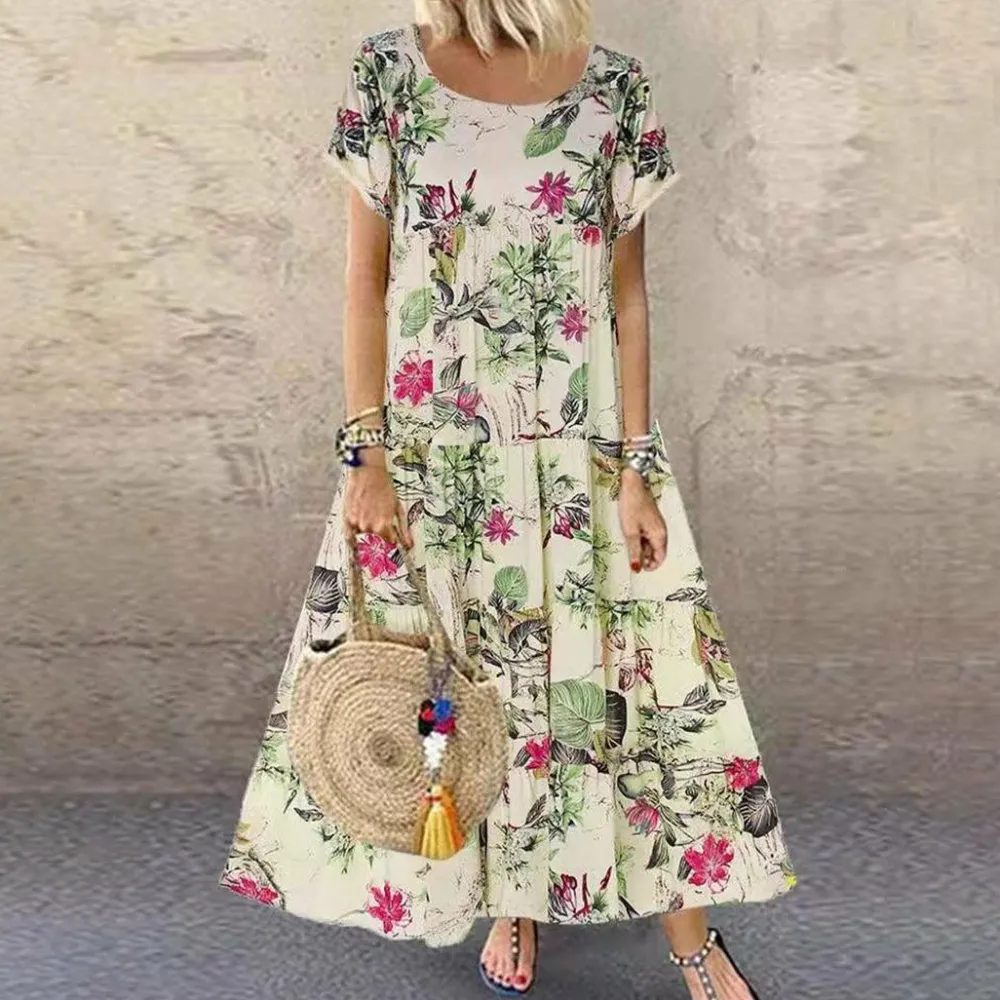 Jurken & Jumpsuits Dames*SASKIA - Vintage bloemen lange zomerjurk