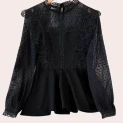 Blazers & Blouses Dames*Scarlett - Elegante kanten damesblouse voor de zomer Zwart