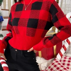 Truien & Vesten Dames*Sonya - Stijlvol Geruite Damestrui Rood