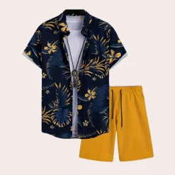 Sets Heren*Spencer - Heren tweedelige zomerkleding set voor de zomer Blauw en Geel