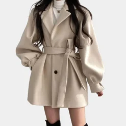 Jassen Dames*Stijlvolle damesjas met pofmouwen en riem - Perfect voor de Lente en Zomer