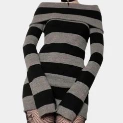 Jurken & Jumpsuits Dames*Stijlvolle gebreide off-shoulder mini zomerjurk voor dames Zwart