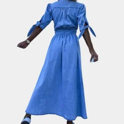 Jurken & Jumpsuits Dames*Stijlvolle zomerse damesjurk met knoopsluiting Lichtblauw