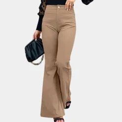 Broeken & Rokken Dames*Sylvie - Elegante uitlopende damesbroek voor de zomer Khaki