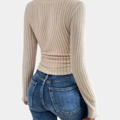 Topjes & Shirts Dames*Tasenka - Geribd v-hals dames t-shirt