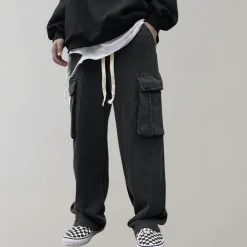 Broeken Heren*Tjalfe - Corduroy cargo broek met trekkoord voor de zomer Zwart