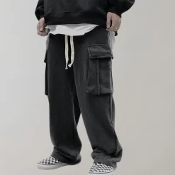 Broeken Heren*Tjalfe - Corduroy cargo broek met trekkoord voor de zomer Zwart