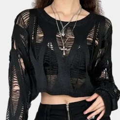 Truien & Vesten Dames*Uitgeholde damestrui voor de zomer Zwart