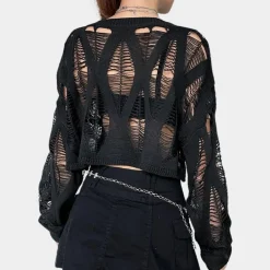 Truien & Vesten Dames*Uitgeholde damestrui voor de zomer Zwart