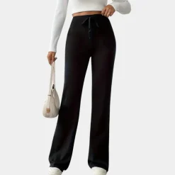 Broeken & Rokken Dames*Venezia - Luchtige casual uitlopende damesbroek voor de zomer Zwart