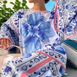 Sets Dames*Verity - Elegante damesset met bloemenprint voor de zomer Blauw