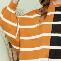 Truien & Vesten Dames*VICTORIA - Luchtige Gestreepte Casual Zomertrui voor Dames Zwart bruin