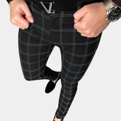 Broeken Heren*Viktor - Zomerse Vintage Geruite Herenbroek Zwart