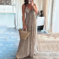 Jurken & Jumpsuits Dames*VILMA - Zomerse casual halter maxi jurk Lichtgrijs