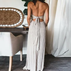 Jurken & Jumpsuits Dames*VILMA - Zomerse casual halter maxi jurk Lichtgrijs