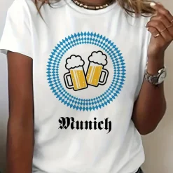 Topjes & Shirts Dames*Viviane - Dames Zomers Oktoberfest Shirt met Ronde Hals Wit