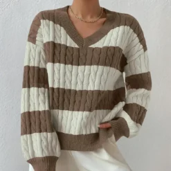 Truien & Vesten Dames*Yamina - Dames Elegante V-Hals Gestreepte Zomerse Trui