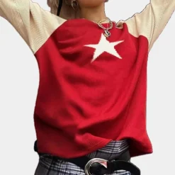 Truien & Vesten Dames*Yaretzi - Trendy Sterrenprint Zomerse Trui voor Dames Rood