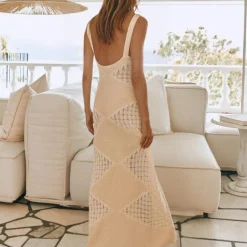 Jurken & Jumpsuits Dames*Zaida - Modieuze gebreide lange damesjurk voor de zomer Wit