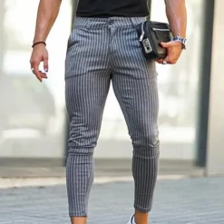 Broeken Heren*Zlatko - Gestreepte en rekbare chino-broeken voor heren - Zomerse stijl Lichtgrijs