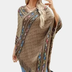 Truien & Vesten Dames*ZOI - Boho Poncho voor dames met trendy V-hals, perfect voor de zomer