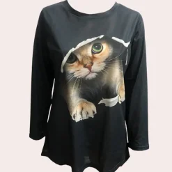 Topjes & Shirts Dames*Zomerse damesblouse met kattenprint