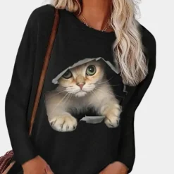 Topjes & Shirts Dames*Zomerse damesblouse met kattenprint