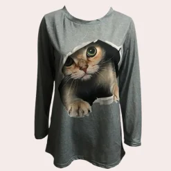 Topjes & Shirts Dames*Zomerse damesblouse met kattenprint