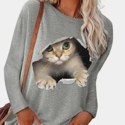 Topjes & Shirts Dames*Zomerse damesblouse met kattenprint