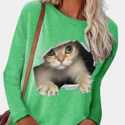 Topjes & Shirts Dames*Zomerse damesblouse met kattenprint