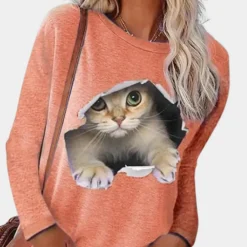 Topjes & Shirts Dames*Zomerse damesblouse met kattenprint