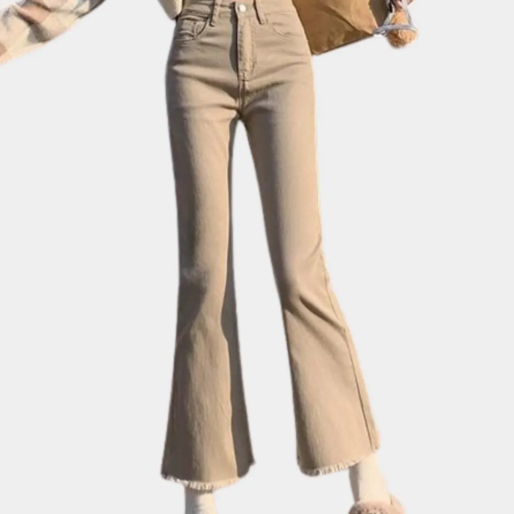 Broeken & Rokken Dames*Zomerse uitlopende denim broek voor dames Abrikoos