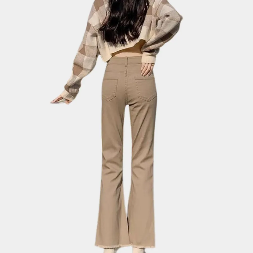 Broeken & Rokken Dames*Zomerse uitlopende denim broek voor dames Abrikoos