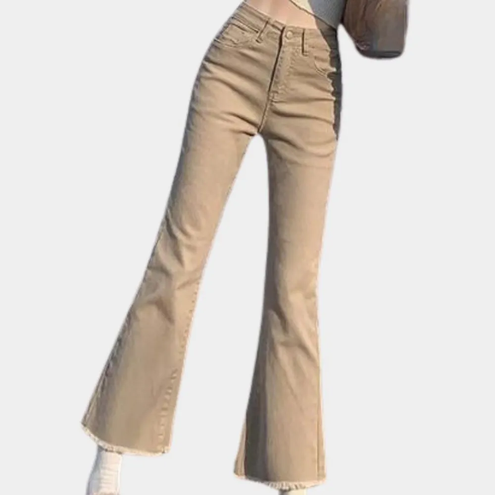 Broeken & Rokken Dames*Zomerse uitlopende denim broek voor dames Abrikoos